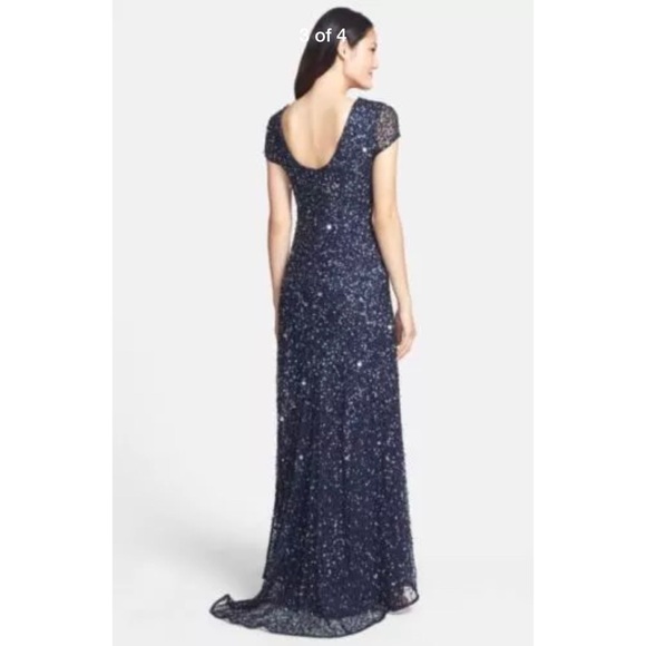 New Adrianna Papell sequin scoop back gown in navy - Picture 3 of 9